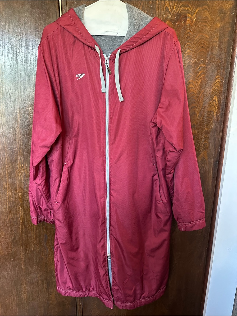 Speedo Boat Coat Divers Jacket Burgundy Red Hooded Long Fleece Lined Raincoat XL